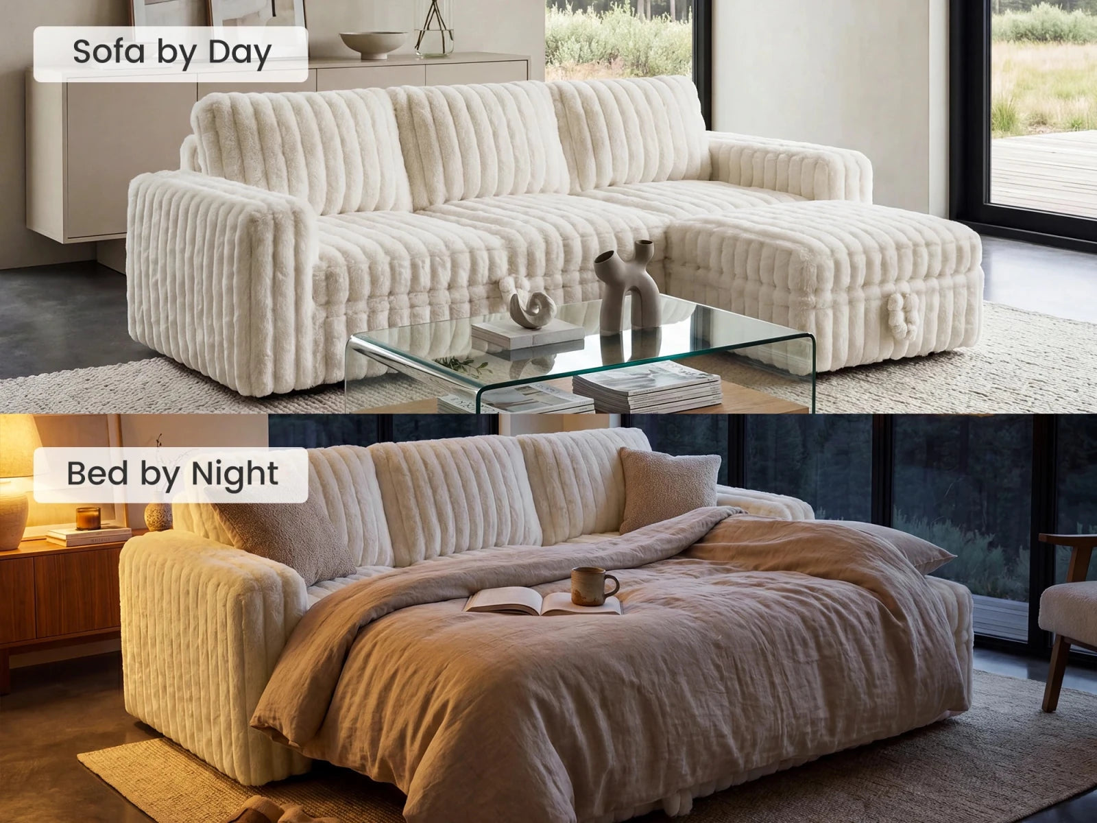 Molit 4-Piece Pull-Out Sectional
  #Color_Faux Rabbit Fur Ivory