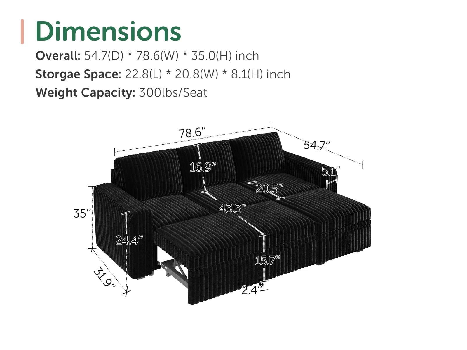 Molit 4-Piece Pull-Out Sectional
 #Color_Black