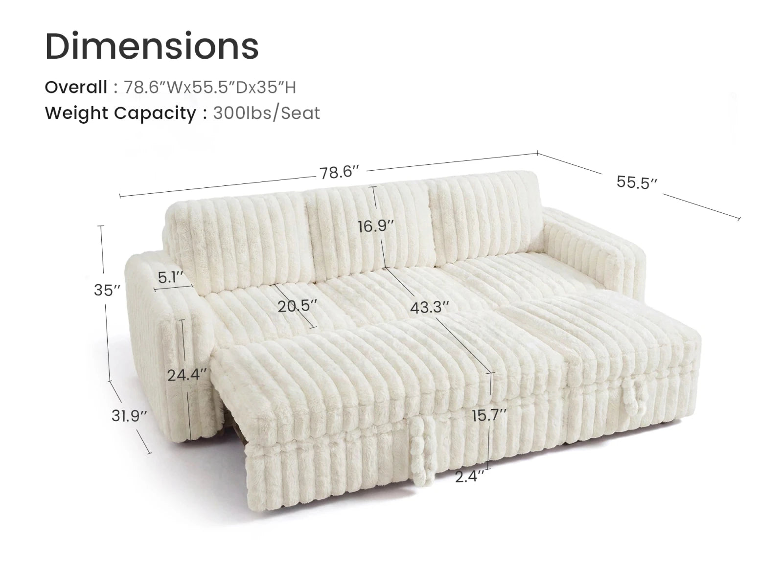 Molit 4-Piece Pull-Out Sectional
  #Color_Faux Rabbit Fur Ivory