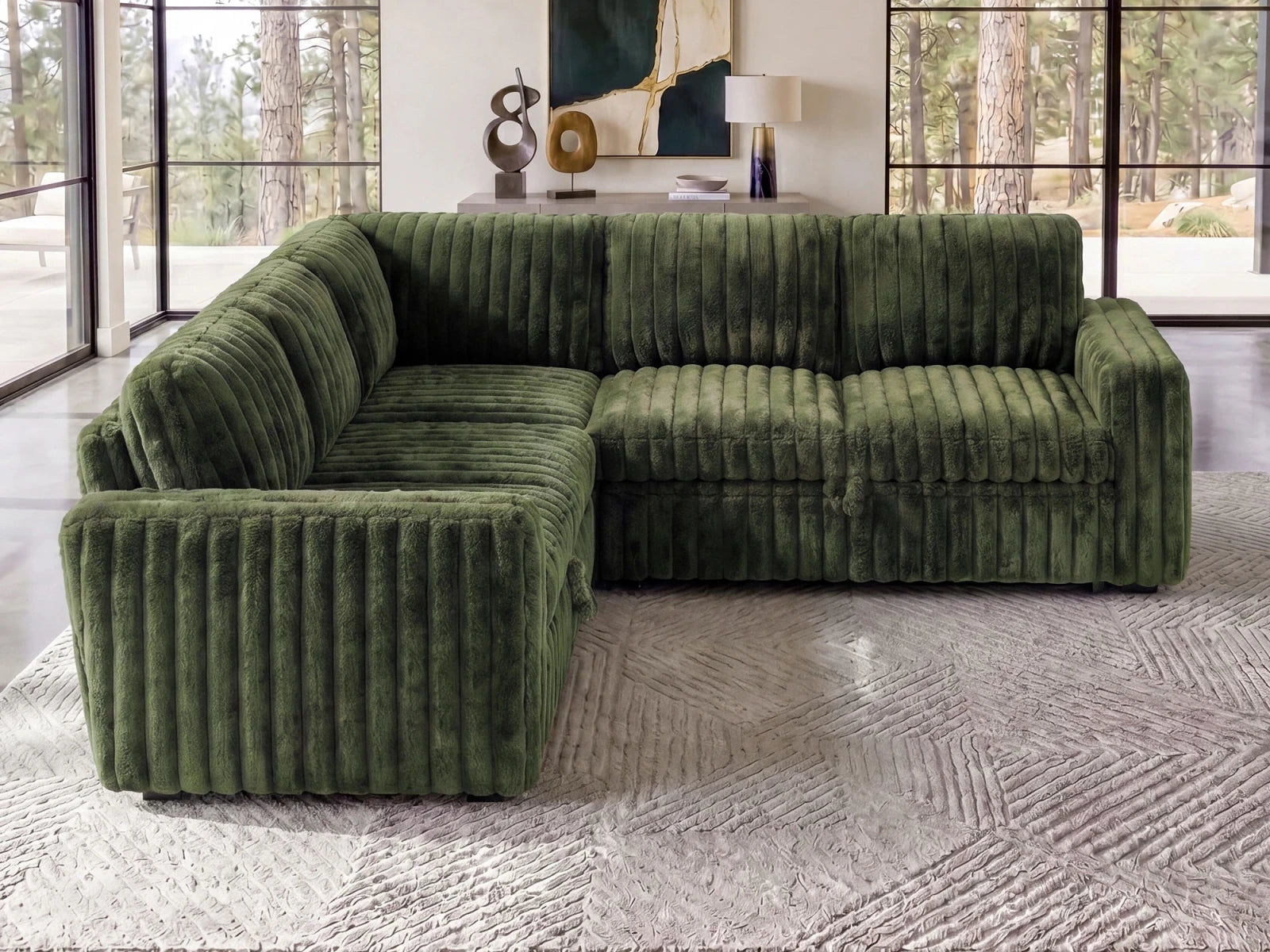 Molit 5-Piece Pull-Out Sectional
 #Color_Faux Rabbit Fur Green