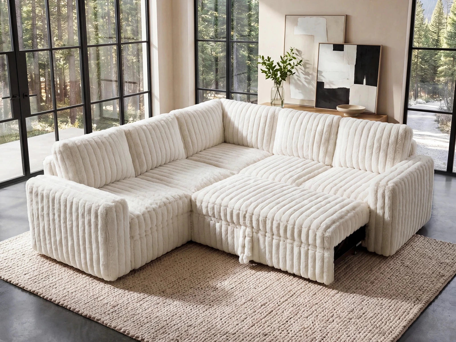 Molit 5-Piece Pull-Out Sectional
 #Color_Faux Rabbit Fur Ivory