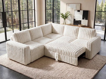 Molit 5-Piece Pull-Out Sectional
 #Color_Faux Rabbit Fur Ivory