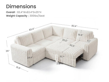 Molit 5-Piece Pull-Out Sectional
 #Color_Faux Rabbit Fur Ivory