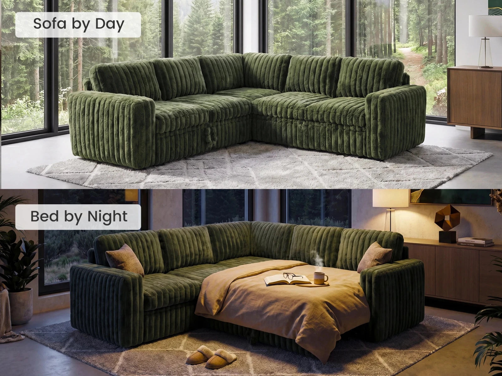 Molit 5-Piece Pull-Out Sectional
 #Color_Faux Rabbit Fur Green