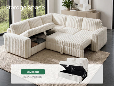 Molit 5-Piece Pull-Out Sectional
 #Color_Faux Rabbit Fur Ivory