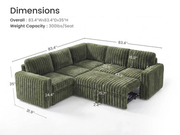 Molit 5-Piece Pull-Out Sectional
 #Color_Faux Rabbit Fur Green