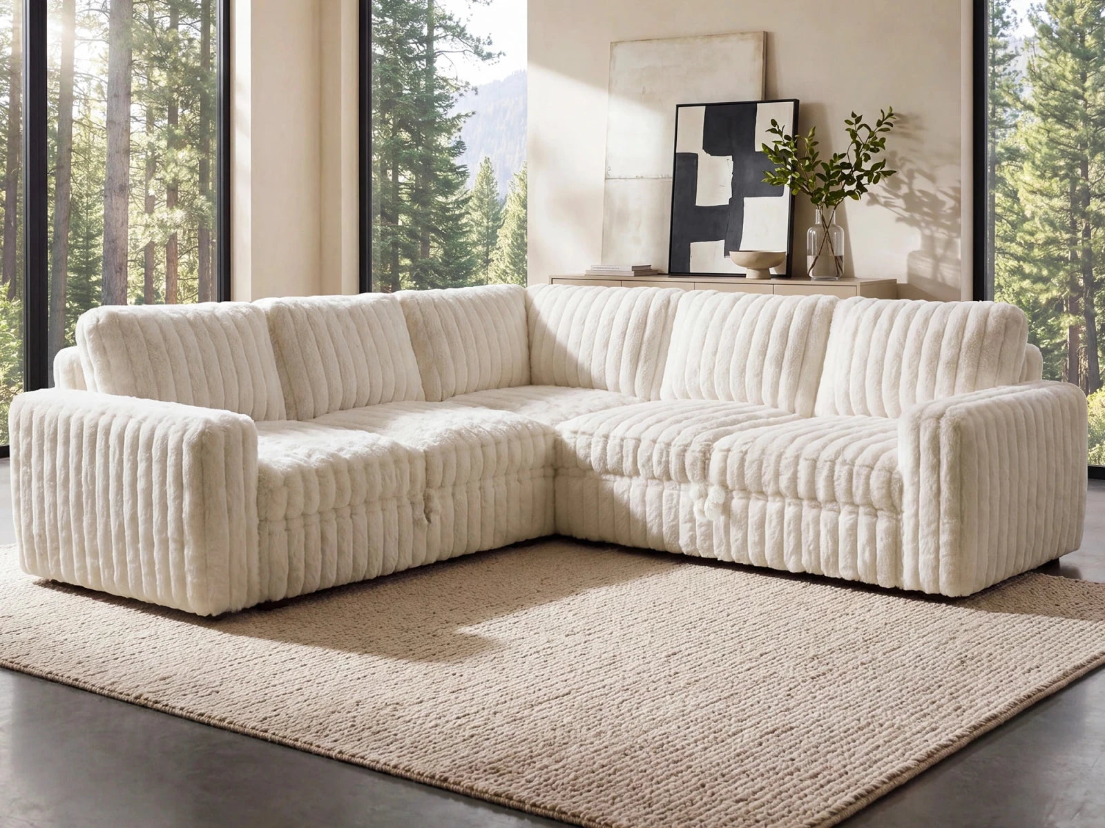 Molit 5-Piece Pull-Out Sectional
 #Color_Faux Rabbit Fur Ivory