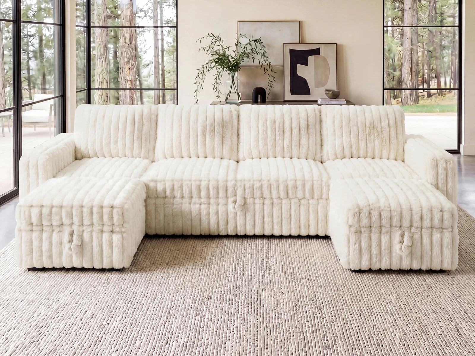 Molit 6-Piece Pull-Out Sectional
 #Color_Faux Rabbit Fur Ivory