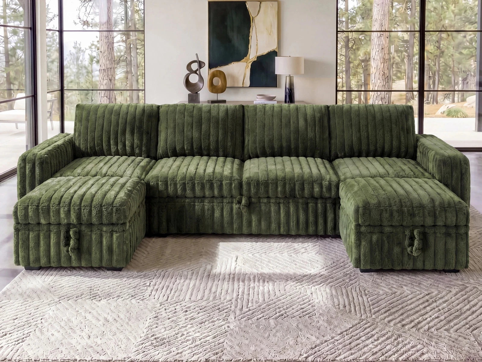 Molit 6-Piece Pull-Out Sectional
 #Color_Faux Rabbit Fur Green 