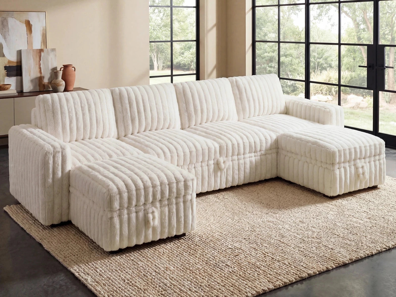 Molit 6-Piece Pull-Out Sectional
 #Color_Faux Rabbit Fur Ivory