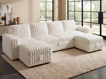 Molit 6-Piece Pull-Out Sectional
 #Color_Faux Rabbit Fur Ivory