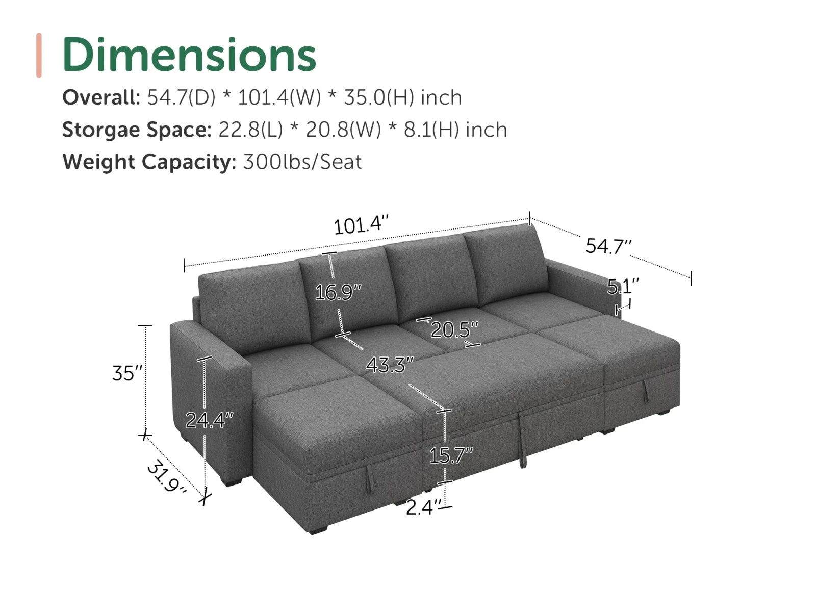 Molit 6-Piece Pull-Out Sectional
 #Color_Dark Gray