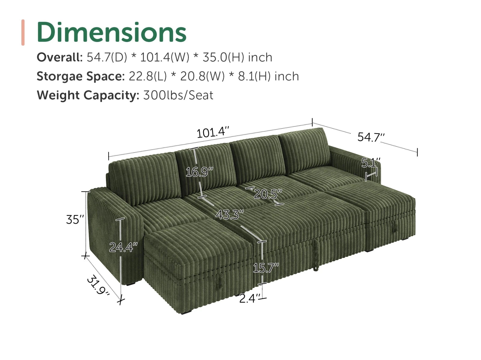 Molit 6-Piece Pull-Out Sectional
 #Color_Green