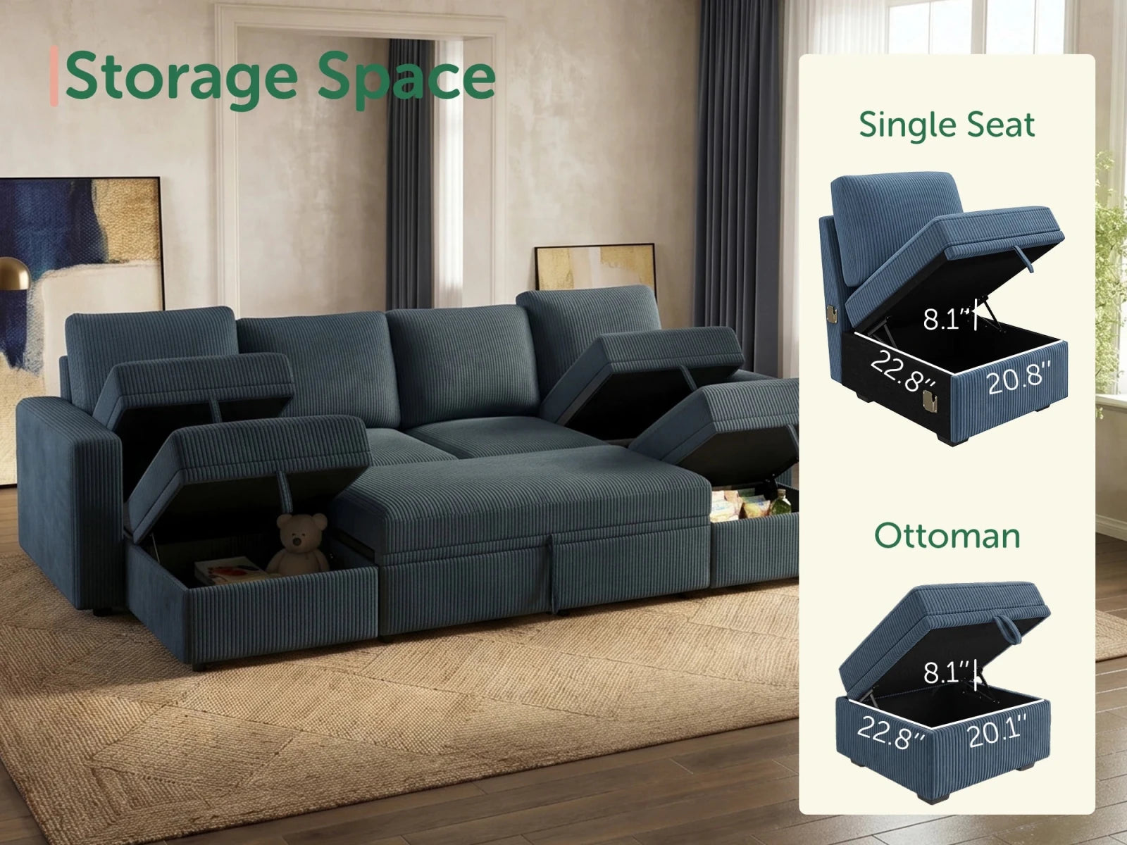 Molit 6-Piece Pull-Out Sectional
#Color_Corduroy Blue