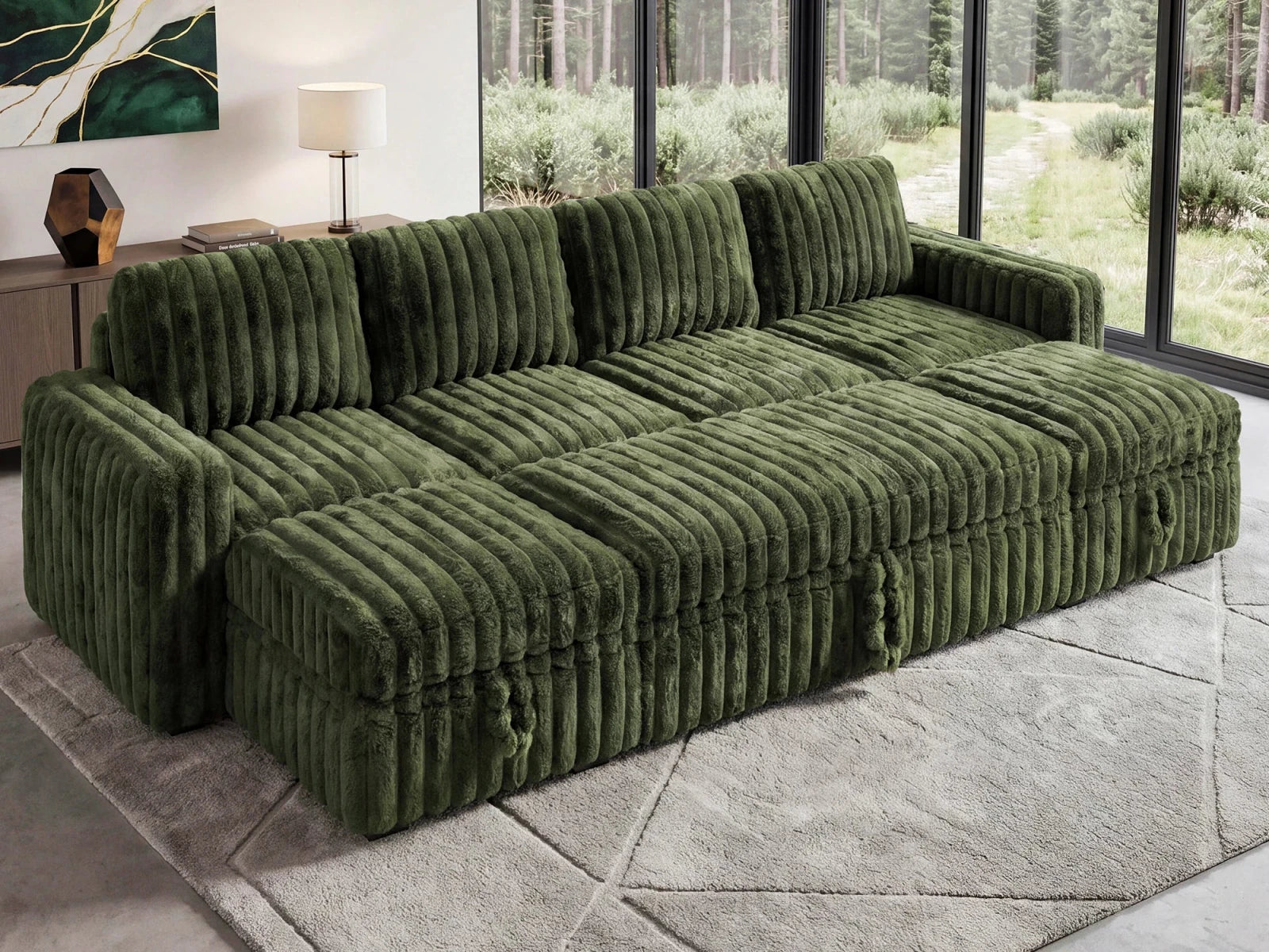 Molit 6-Piece Pull-Out Sectional
 #Color_Faux Rabbit Fur Green 