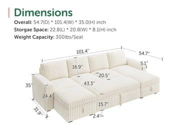 Molit 6-Piece Pull-Out Sectional
 #Color_White