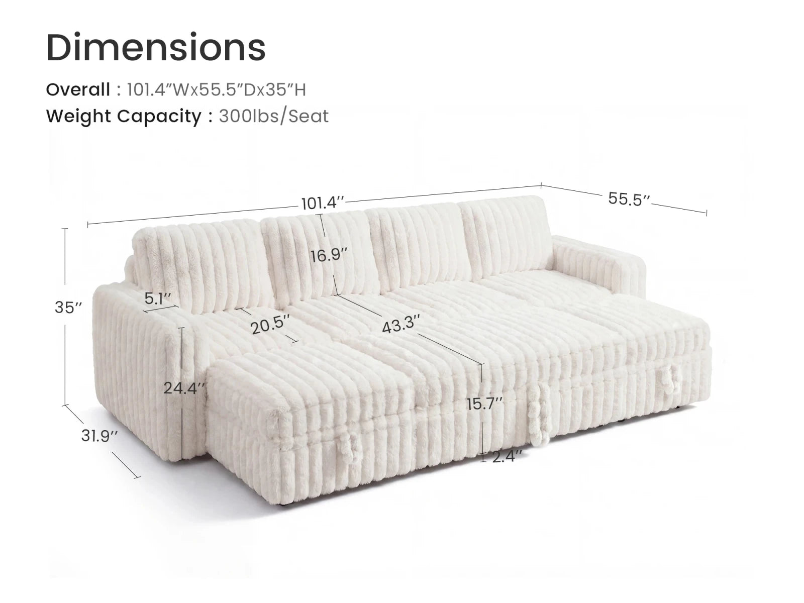 Molit 6-Piece Pull-Out Sectional
 #Color_Faux Rabbit Fur Ivory