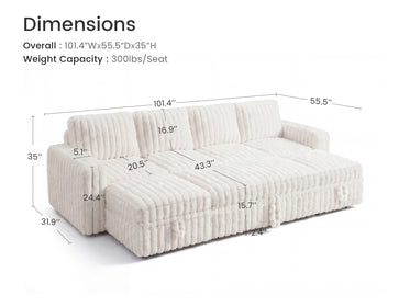 Molit 6-Piece Pull-Out Sectional
 #Color_Faux Rabbit Fur Ivory