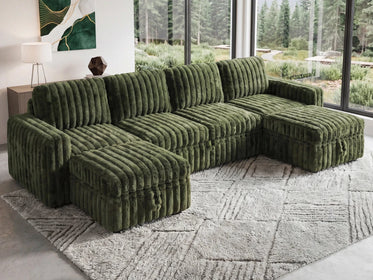 Molit 6-Piece Pull-Out Sectional
 #Color_Faux Rabbit Fur Green 