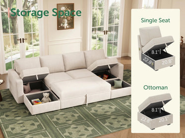 Molit 6-Piece Pull-Out Sectional
 #Color_Beige