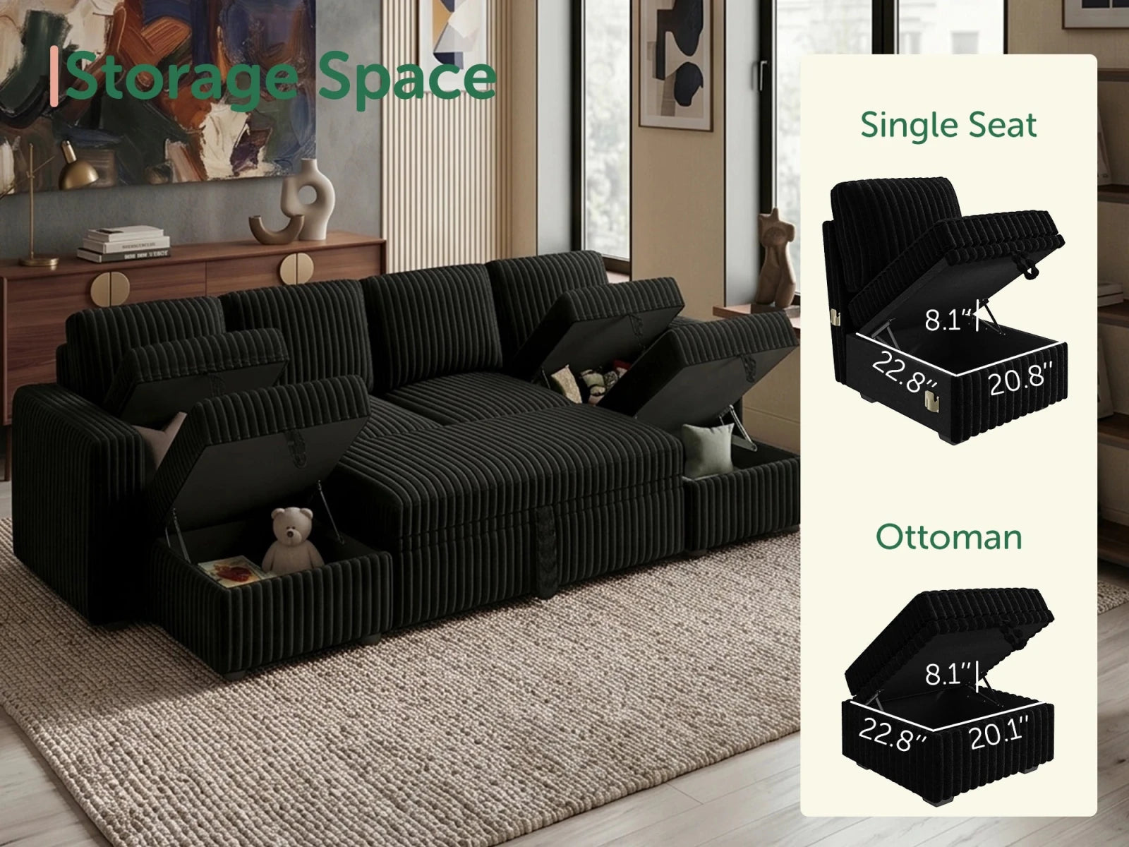 Molit 6-Piece Pull-Out Sectional
 #Color_Black