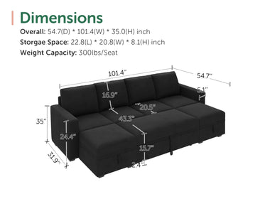Molit 6-Piece Pull-Out Sectional
#Color_Velvet Black