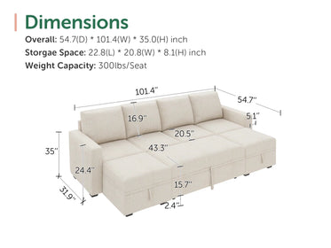 Molit 6-Piece Pull-Out Sectional
 #Color_Beige