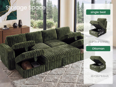 Molit 6-Piece Pull-Out Sectional
 #Color_Faux Rabbit Fur Green 