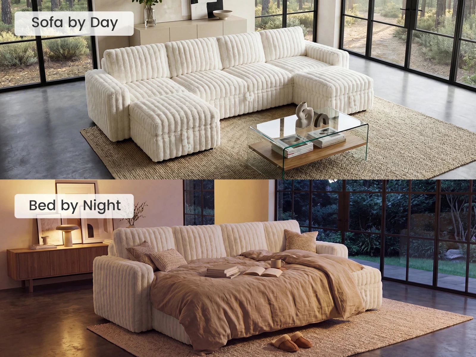 Molit 6-Piece Pull-Out Sectional
 #Color_Faux Rabbit Fur Ivory