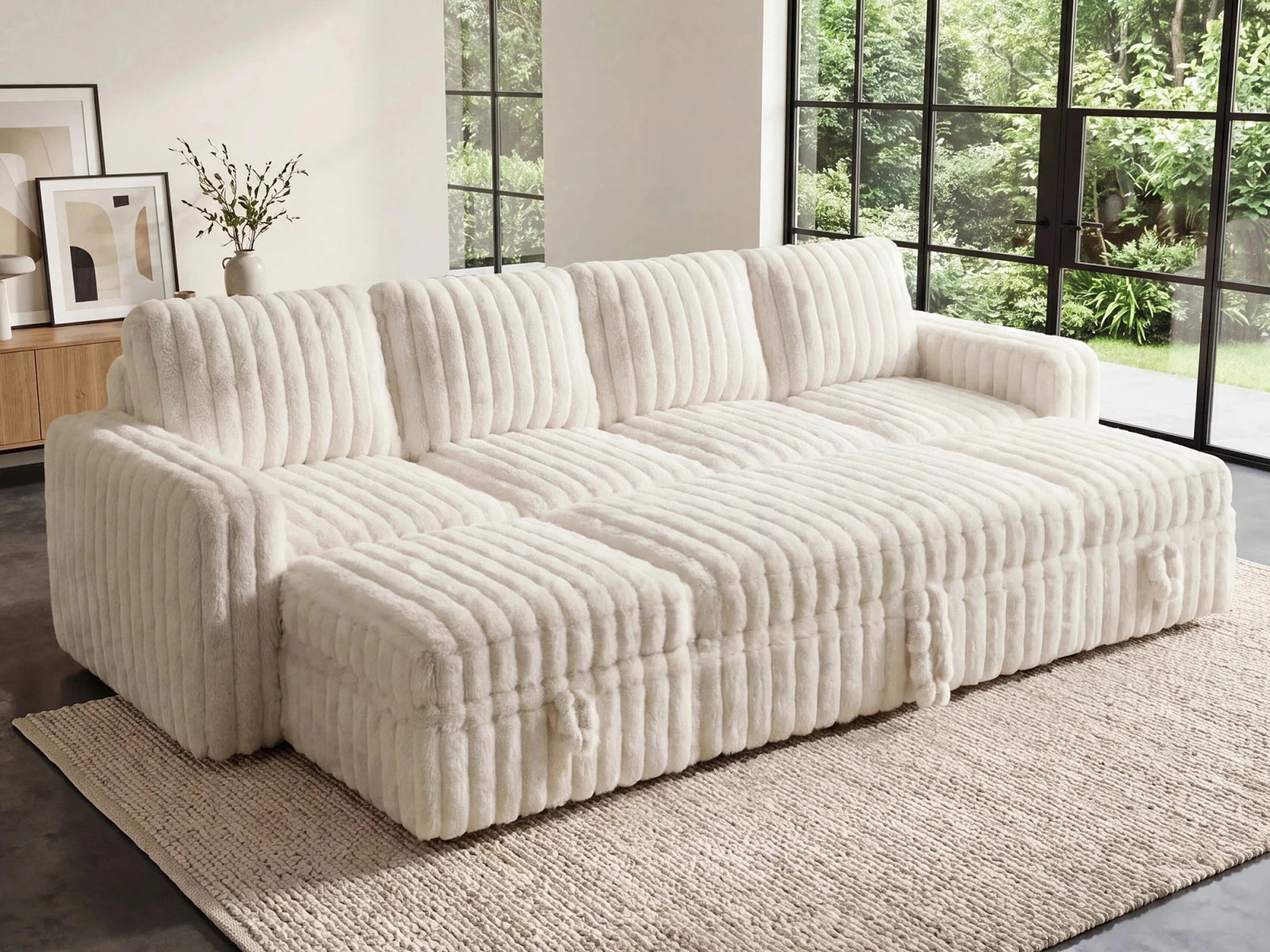 Molit 6-Piece Pull-Out Sectional
 #Color_Faux Rabbit Fur Ivory