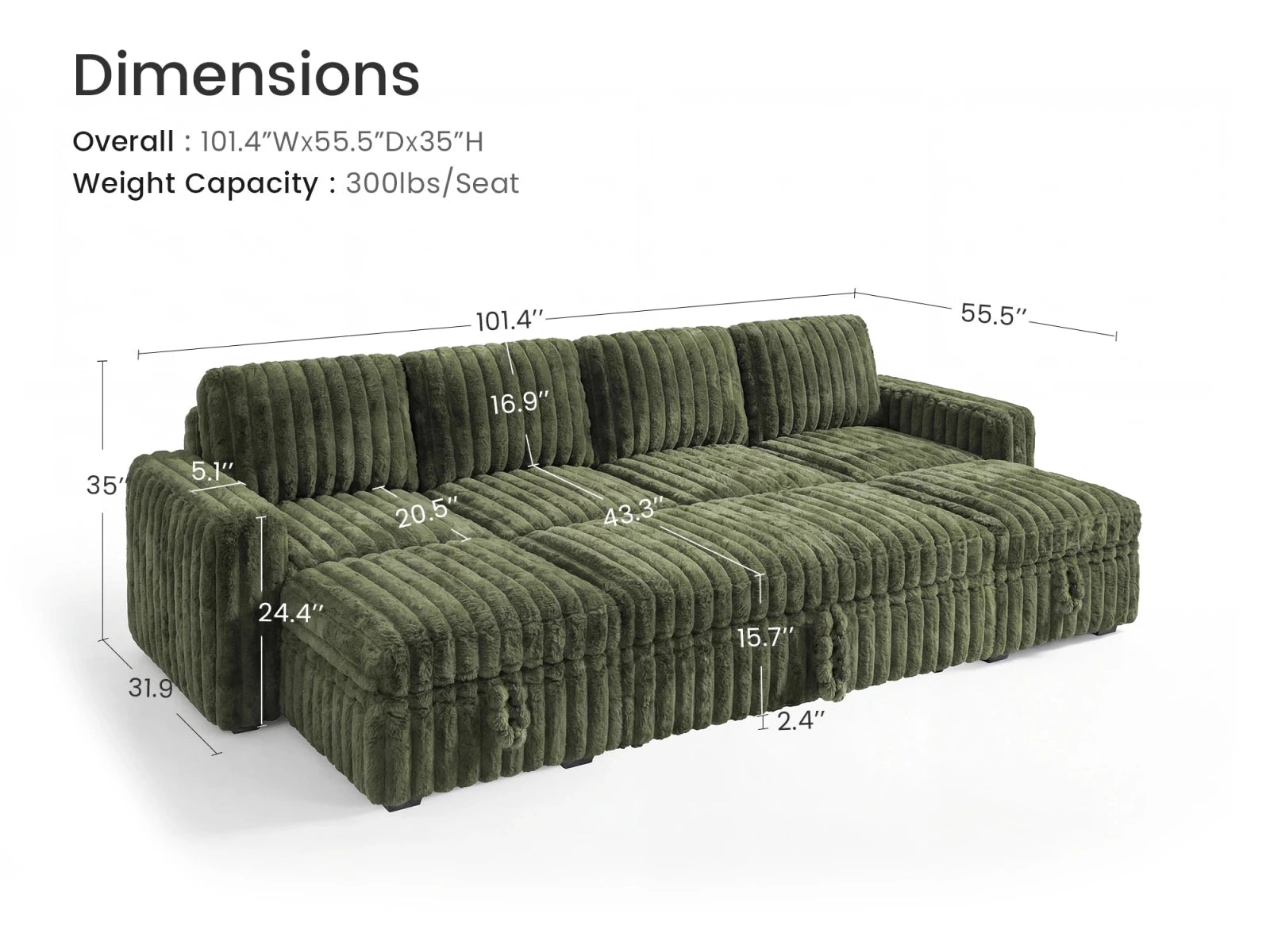 Molit 6-Piece Pull-Out Sectional
 #Color_Faux Rabbit Fur Green 