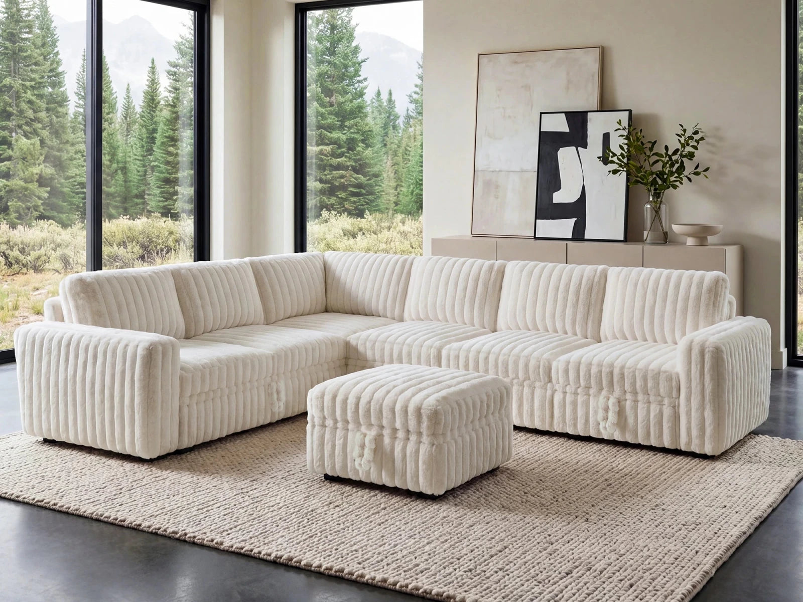 Molit 7-Piece Pull-Out Sectional
 #Color_Faux Rabbit Fur Ivory