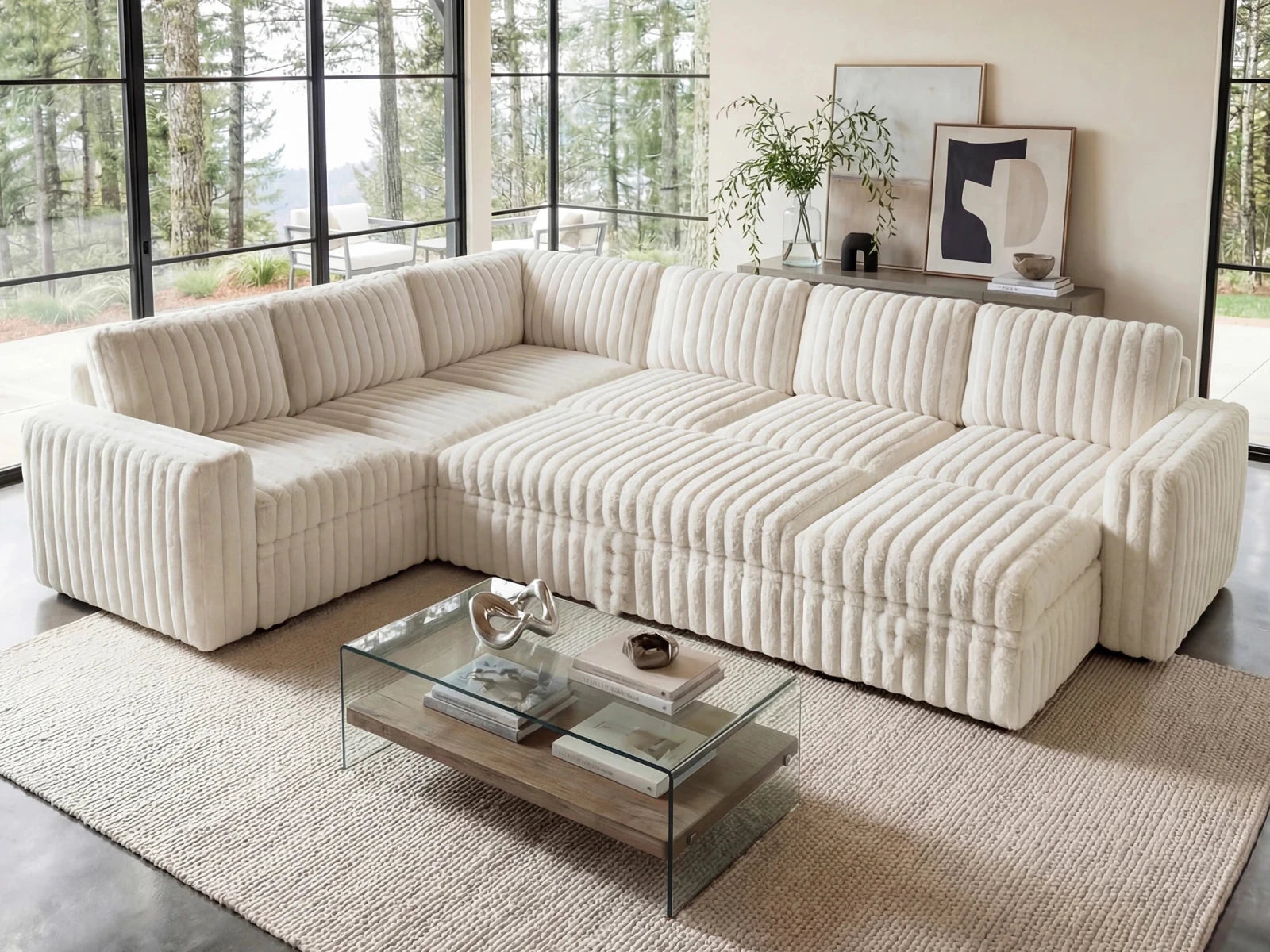 Molit 7-Piece Pull-Out Sectional
 #Color_Faux Rabbit Fur Ivory
