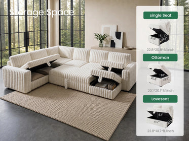Molit 7-Piece Pull-Out Sectional
 #Color_Faux Rabbit Fur Ivory