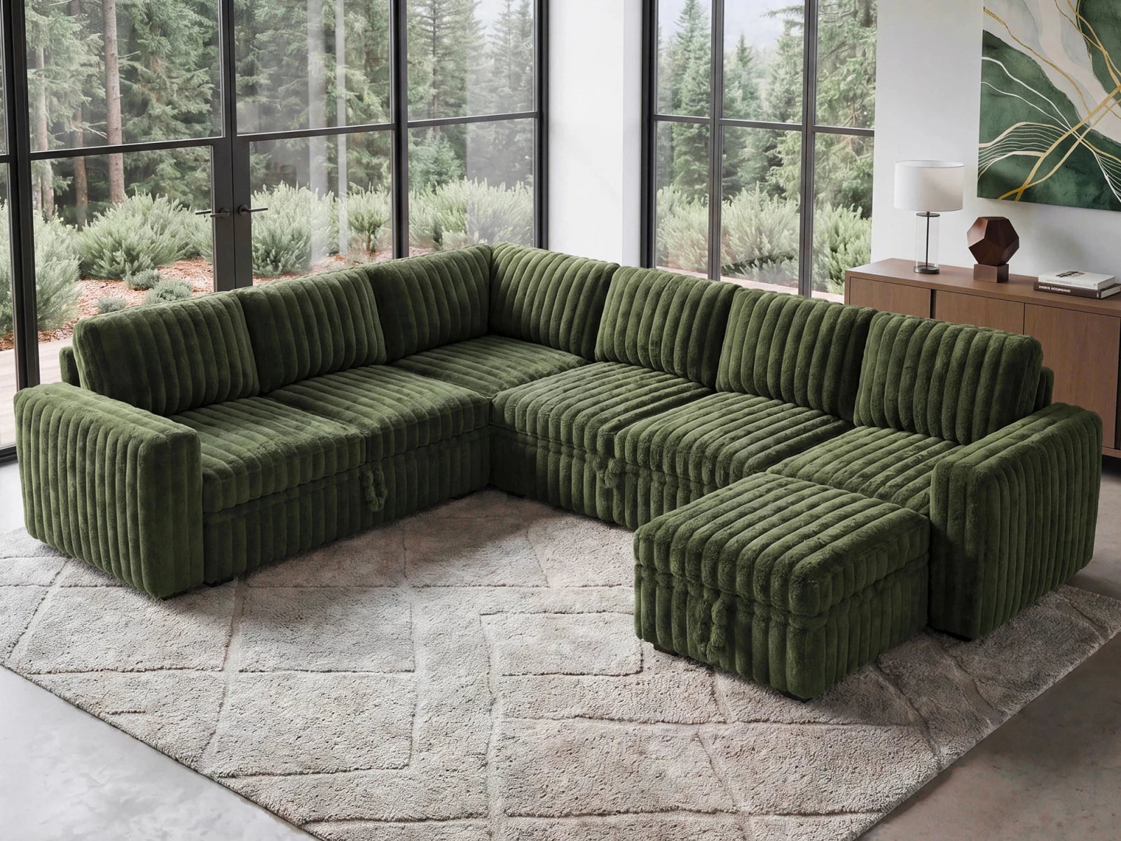 Molit 7-Piece Pull-Out Sectional
 #Color_Faux Rabbit Fur Green
