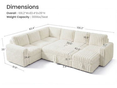 Molit 7-Piece Pull-Out Sectional
 #Color_Faux Rabbit Fur Ivory