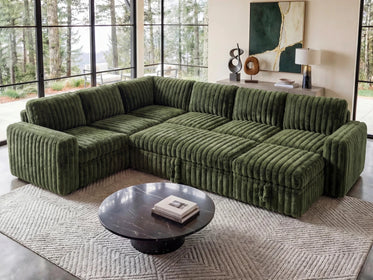 Molit 7-Piece Pull-Out Sectional
 #Color_Faux Rabbit Fur Green 