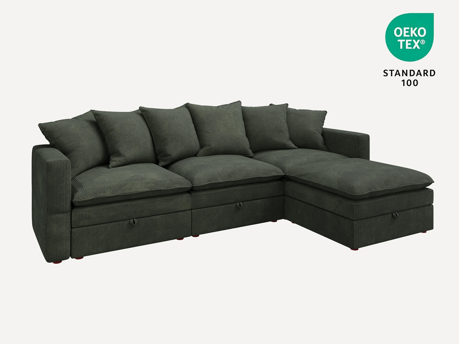 HONBAY 4-Piece Plush double-layer Cushion Corduroy Modular L-Shaped Sectional Cloud Sofa
#Color_Corduroy Green