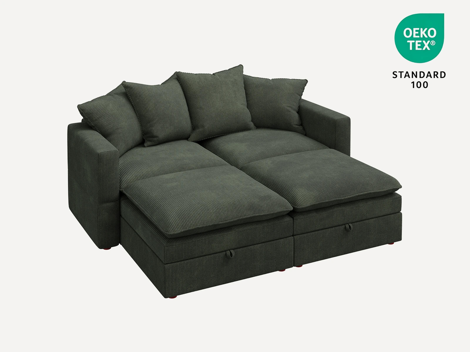 HONBAY 4-Piece Plush double-layer Cushion Corduroy Modular Sleeper Sectional Cloud Sofa
#Color_Corduroy Green