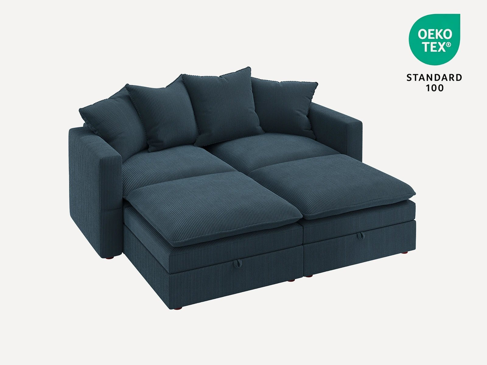 HONBAY 4-Piece Plush double-layer Cushion Corduroy Modular Sleeper Sectional Cloud Sofa
#Color_Corduroy Blue