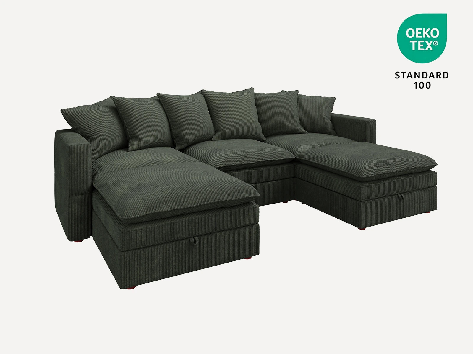 HONBAY 5-Piece Plush double-layer Cushion Corduroy Modular U-Shaped Sectional Cloud Sofa
#Color_Corduroy Green