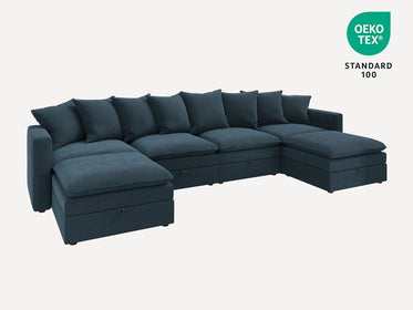 HONBAY 6-Piece Plush double-layer Cushion Corduroy Modular U-Shaped Sectional Cloud Sofa
#Color_Corduroy Blue