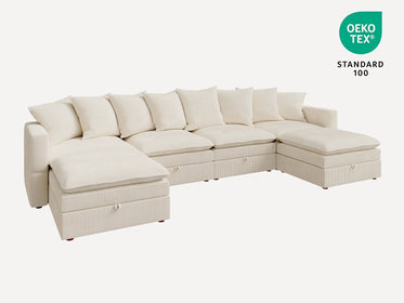 HONBAY 6-Piece Plush double-layer Cushion Corduroy Modular U-Shaped Sectional Cloud Sofa
#Color_Corduroy Beige
