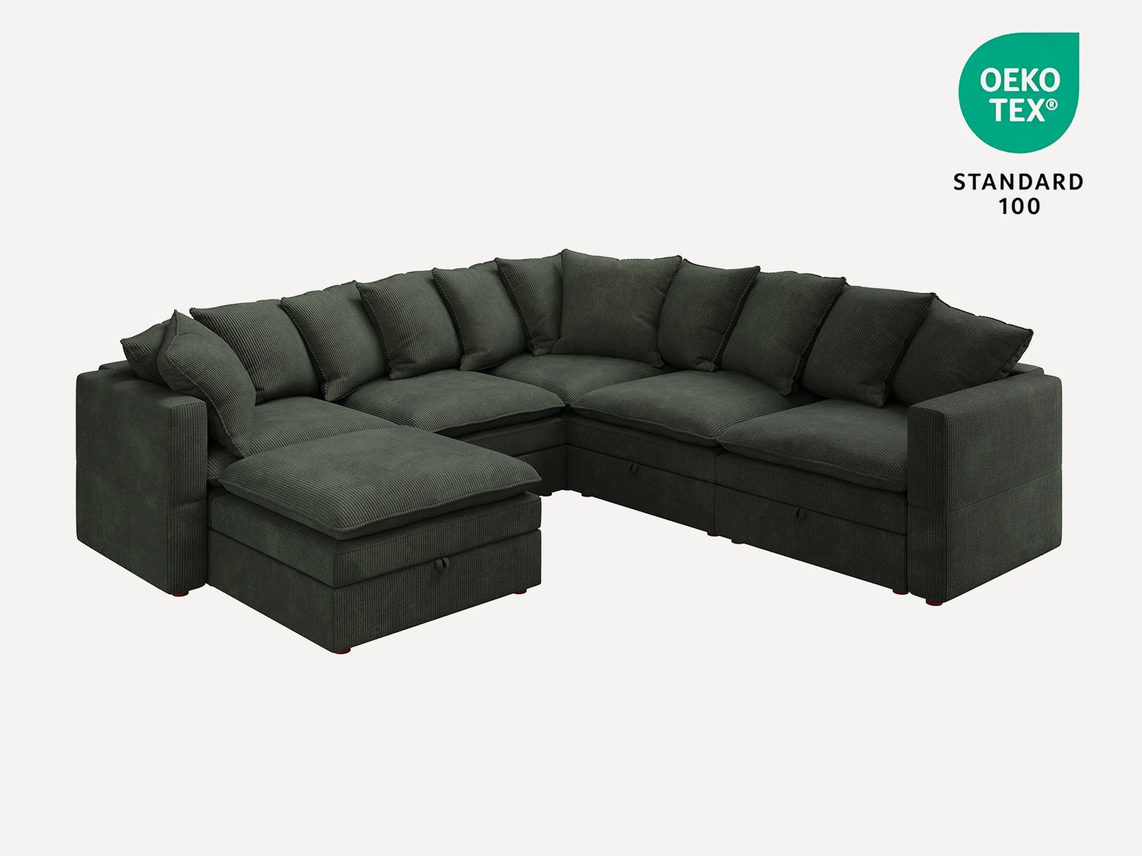 HONBAY 6-Piece Plush double-layer Cushion Corduroy Modular U-Shaped Sectional Cloud Sofa
#Color_Corduroy Green