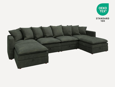 HONBAY 6-Piece Plush double-layer Cushion Corduroy Modular U-Shaped Sectional Cloud Sofa
#Color_Corduroy Green