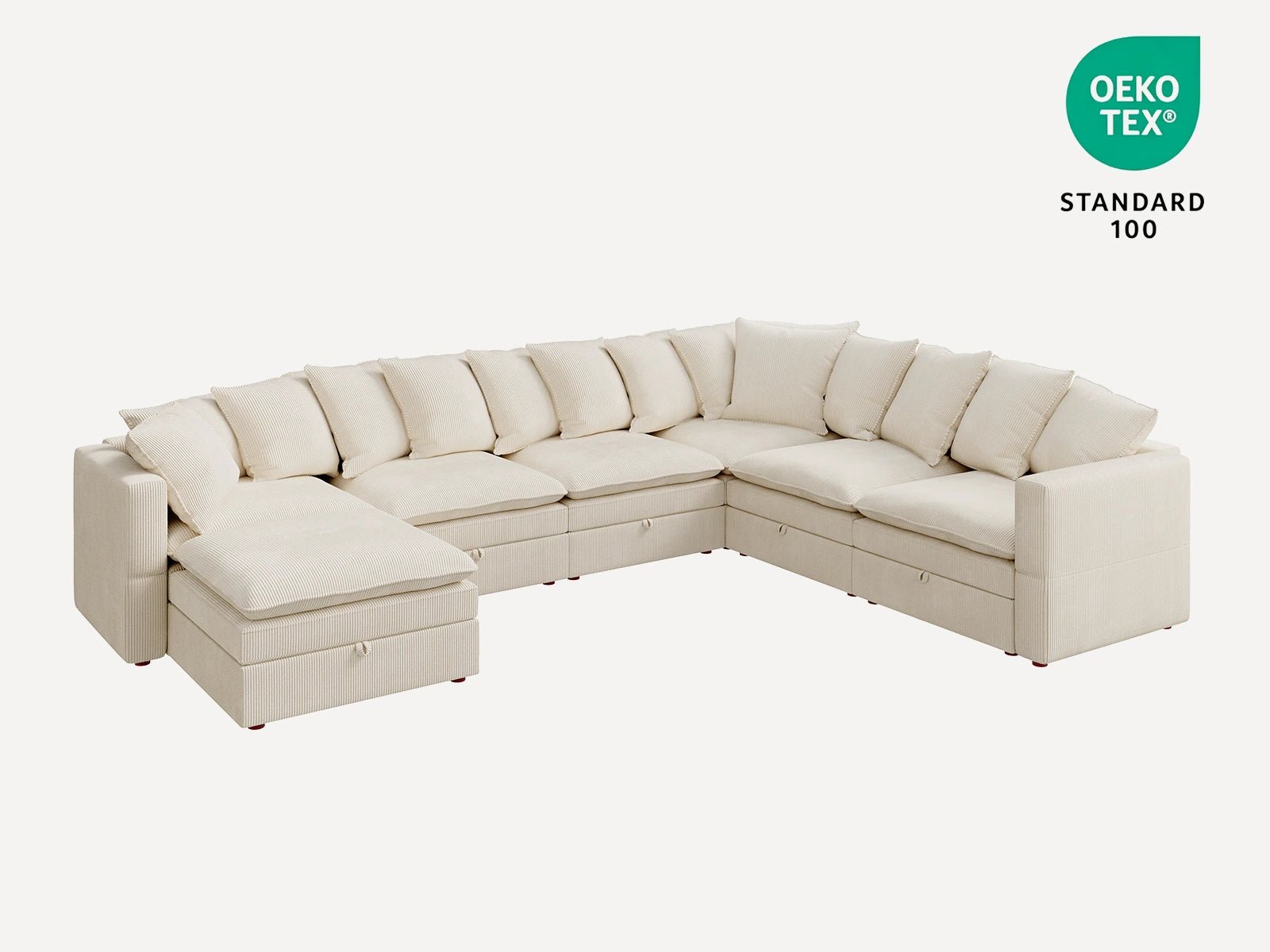 HONBAY 7-Piece Plush double-layer Cushion Corduroy Modular U-Shaped Sectional Cloud Sofa
#Color_Corduroy Beige