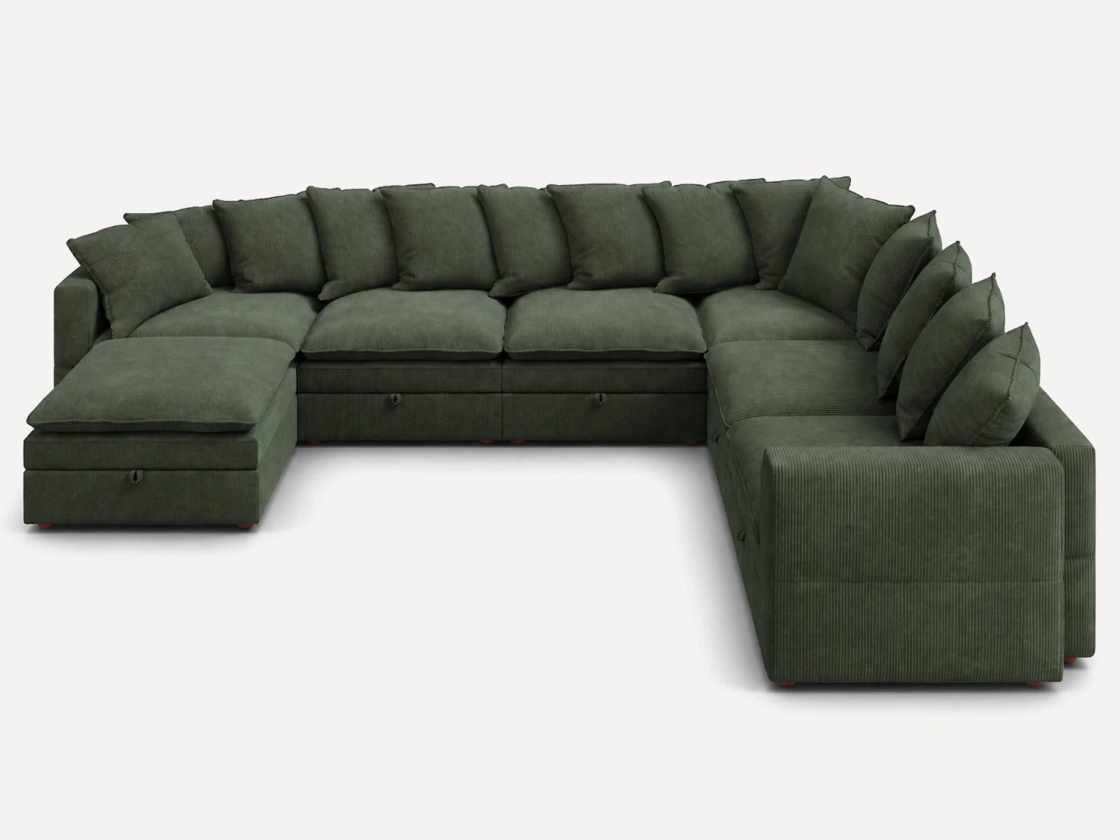 HONBAY 7-Piece Plush double-layer Cushion Corduroy Modular U-Shaped Sectional Cloud Sofa
#Color_Corduroy Green