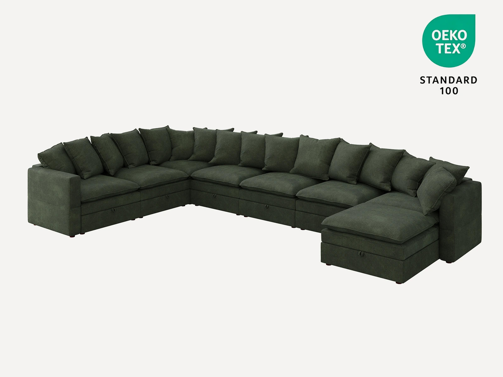 HONBAY 8-Piece Plush double-layer Cushion Corduroy Modular U-Shaped Sectional Cloud Sofa
#Color_Corduroy Green 