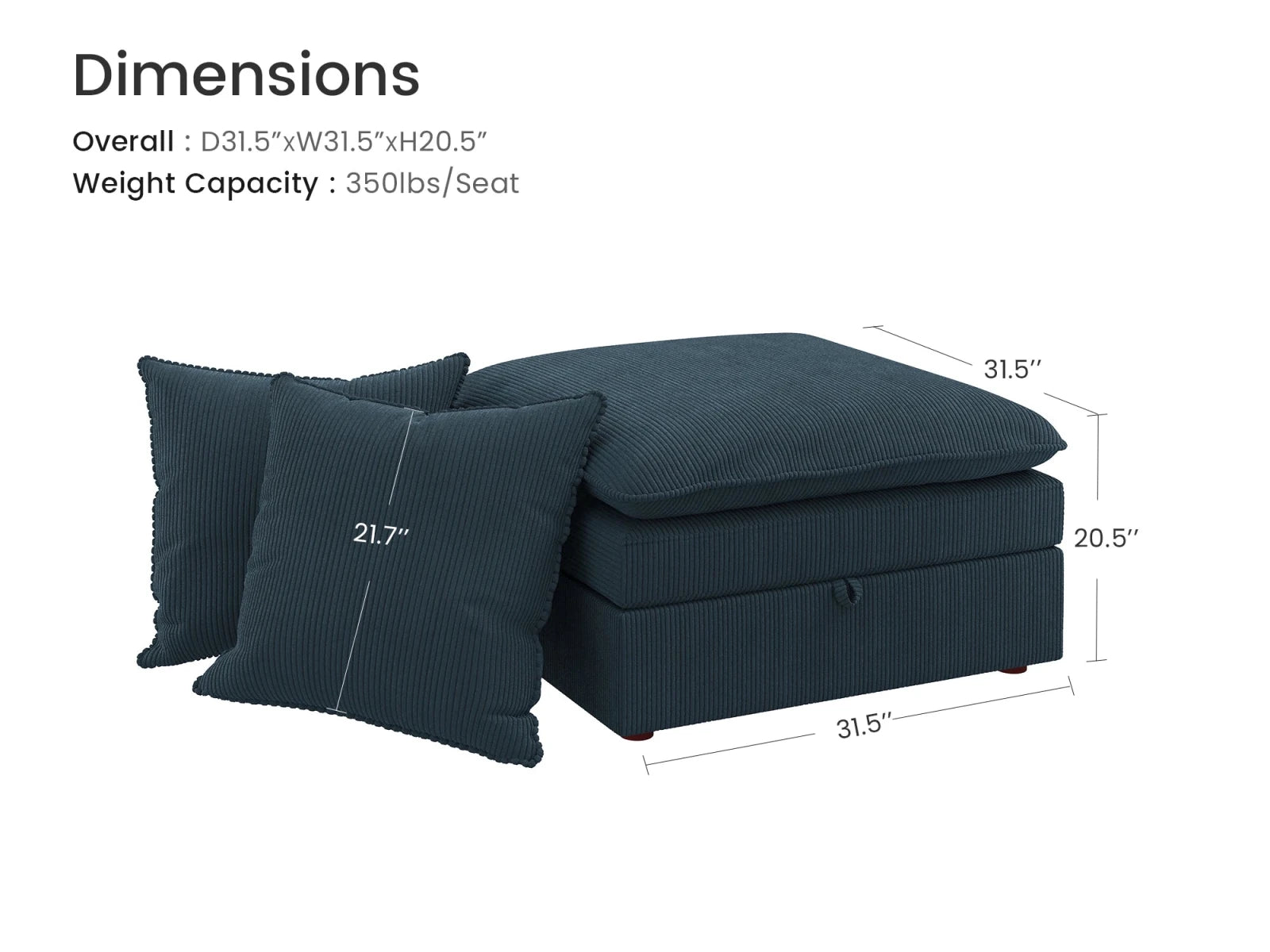 Opua Corduroy Cloud Ottoman with 2 Back Cushions