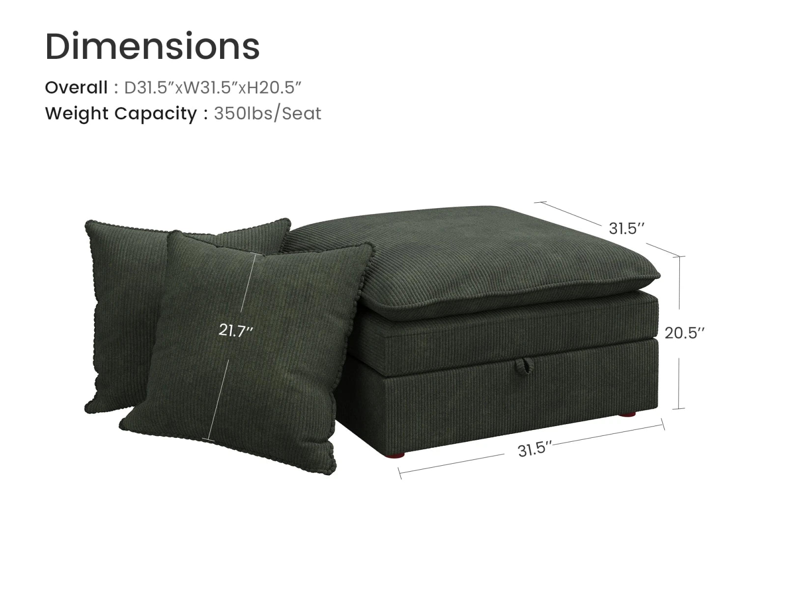 Opua Corduroy Cloud Ottoman with 2 Back Cushions